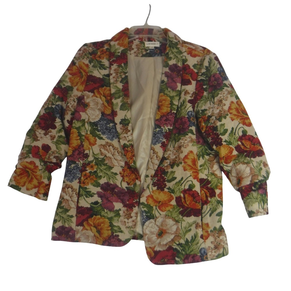 ee:some Floral Tapestry Blazer Jacket Women's Size S Open Front Ruched Sleeves